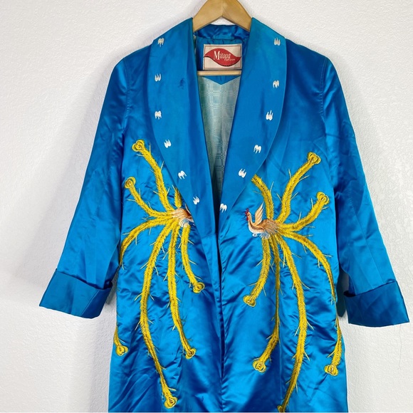 Vintage Mitopa Department Store Blue Satin Dragon Embroidered Asian Robe - Picture 2 of 14